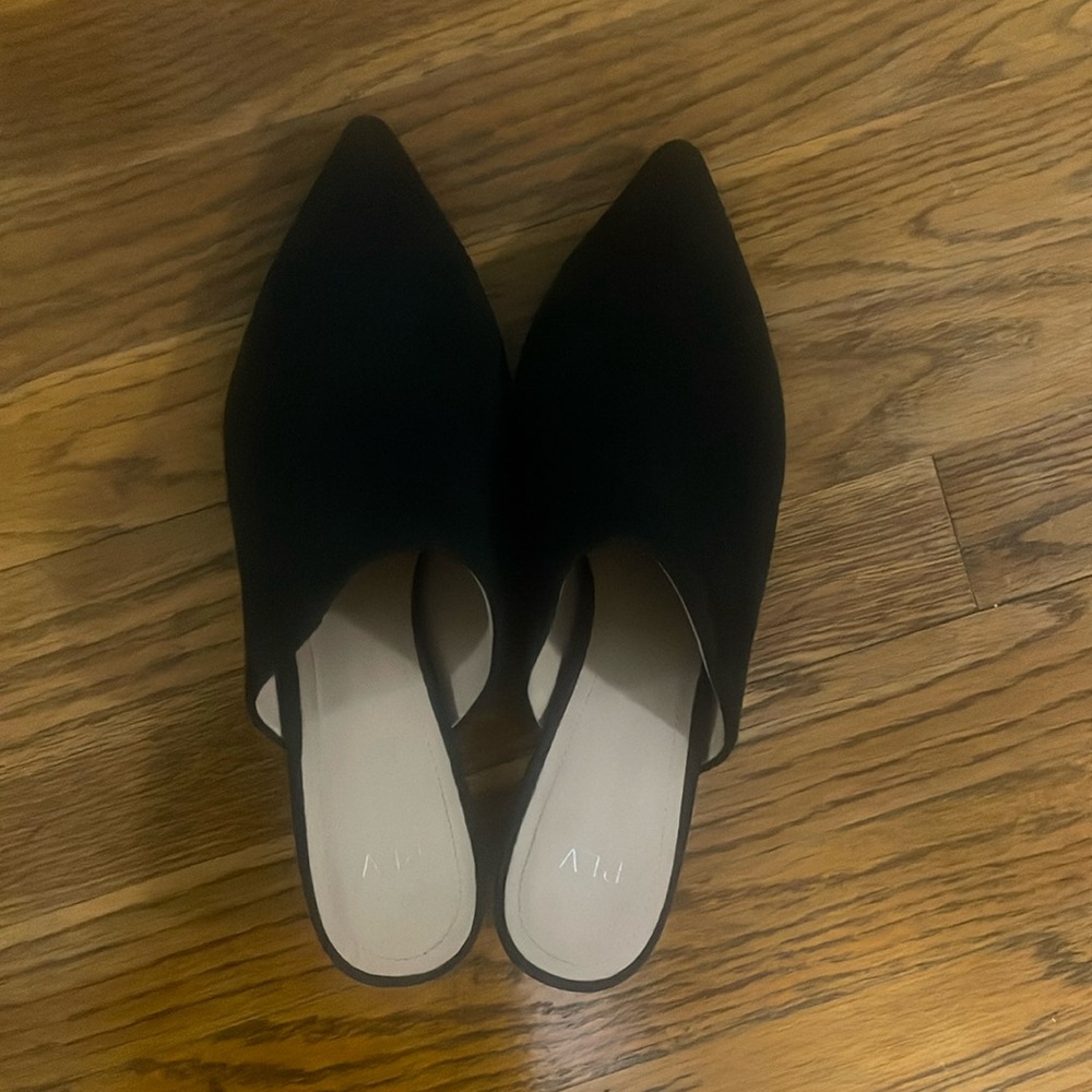 Black suede mules size 9